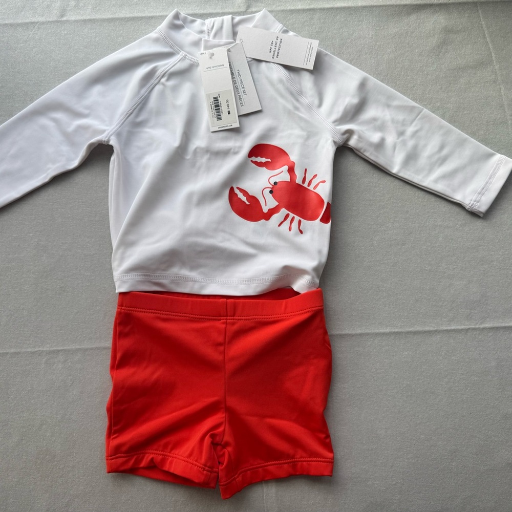 Janie and Jack Red and White Lobster Rashguard Set